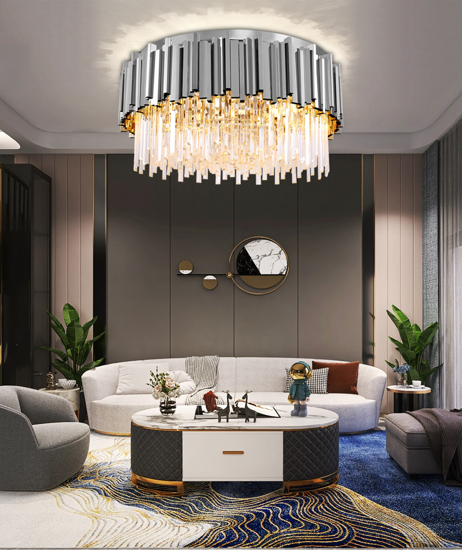 Modern LED crystal chandelier luxury gold stainless steel lustres celing lighting(WH-CA-53)