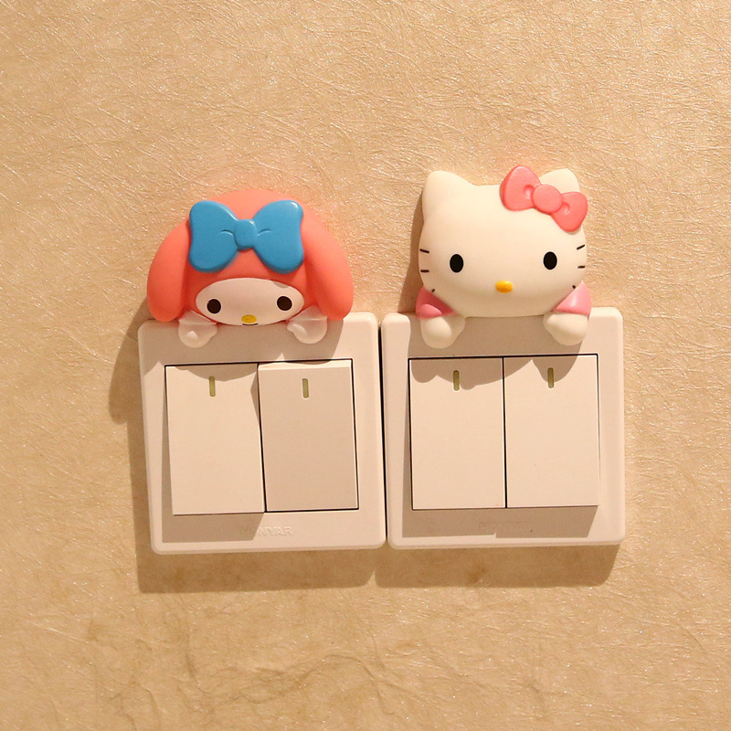 Kt Cat Cartoon Switch Cover Room Decor 3D On-Off Switch Sticker Switch Outlet Wall Sticker