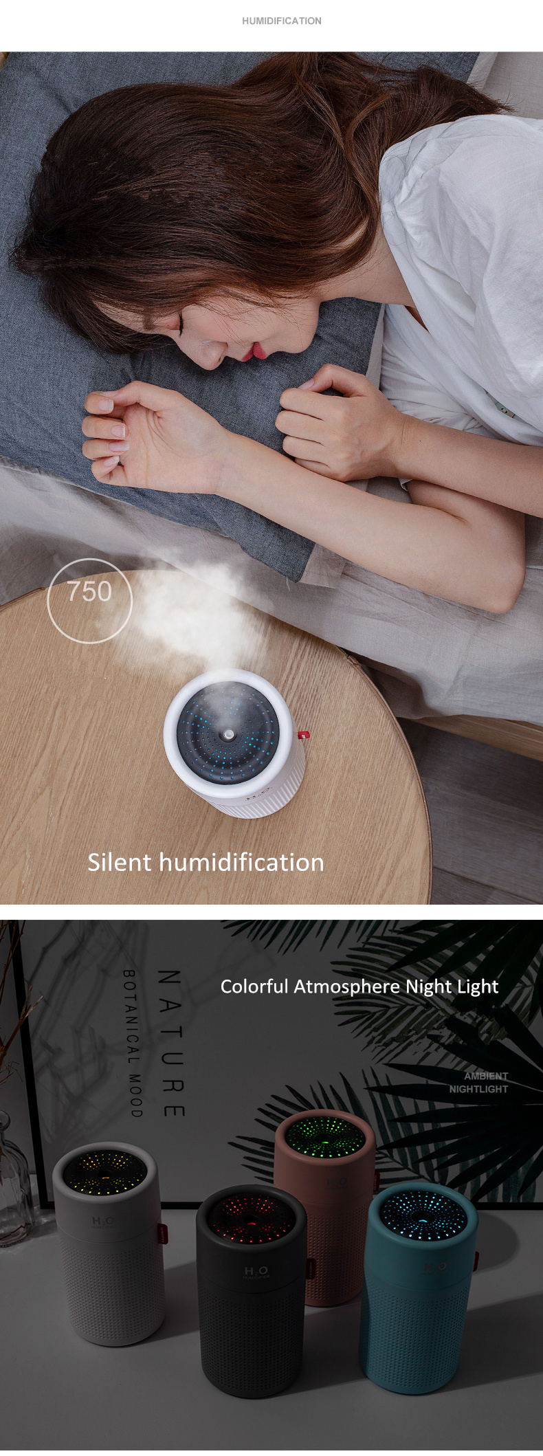 750ml Wireless USB Air Humidifier 2000mAh Battery Rechargeable Cool Mist Humidifier