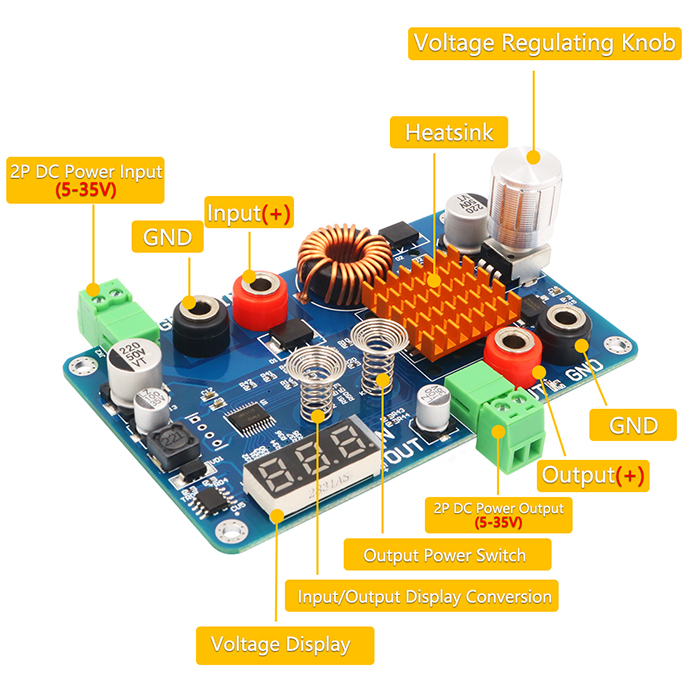 Boost Converter, DC 5-32V To 5-45V 3A, With Voltage Display And Touch Sensor Switch