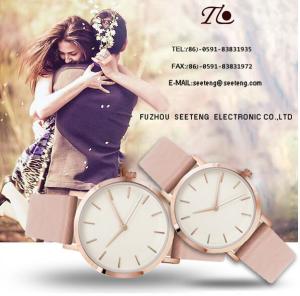 Quality Alloy wrist band couple watch PU leather couple watch black dial or white wholesale