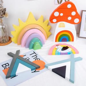 Quality Non Toxic 22cm Rainbow Stacker Wood Montessori Creative Wood Toys wholesale