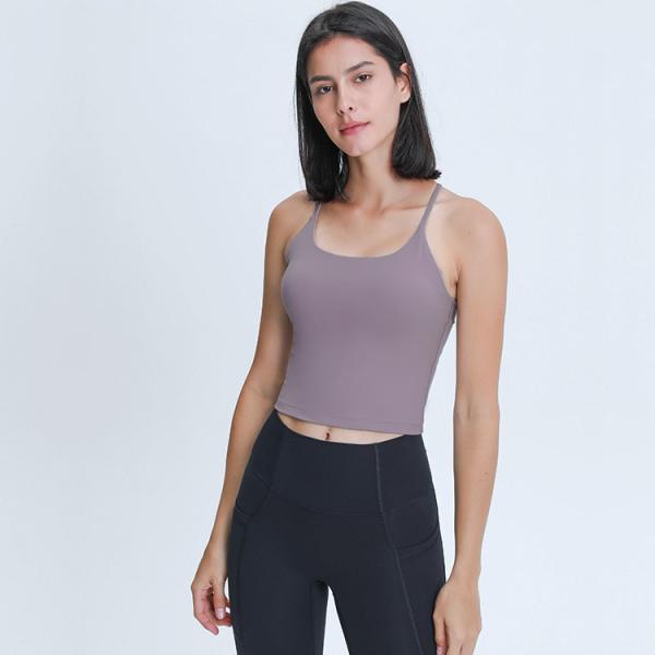Removable Pads Y Back Spagettie Straps Fitness Womens Camisole With Bra Sport