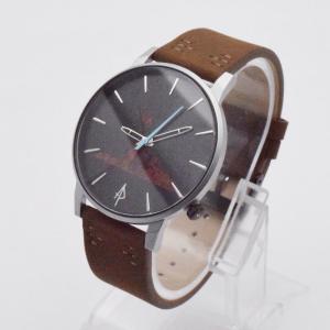 Quality Genuine Leather Mens Stainless Steel Watch Engrave On Wood Dials Brown wholesale