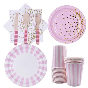 Quality Pink And Gold Girls Elegant Fancy Girls Easter Disposable Party Tableware wholesale