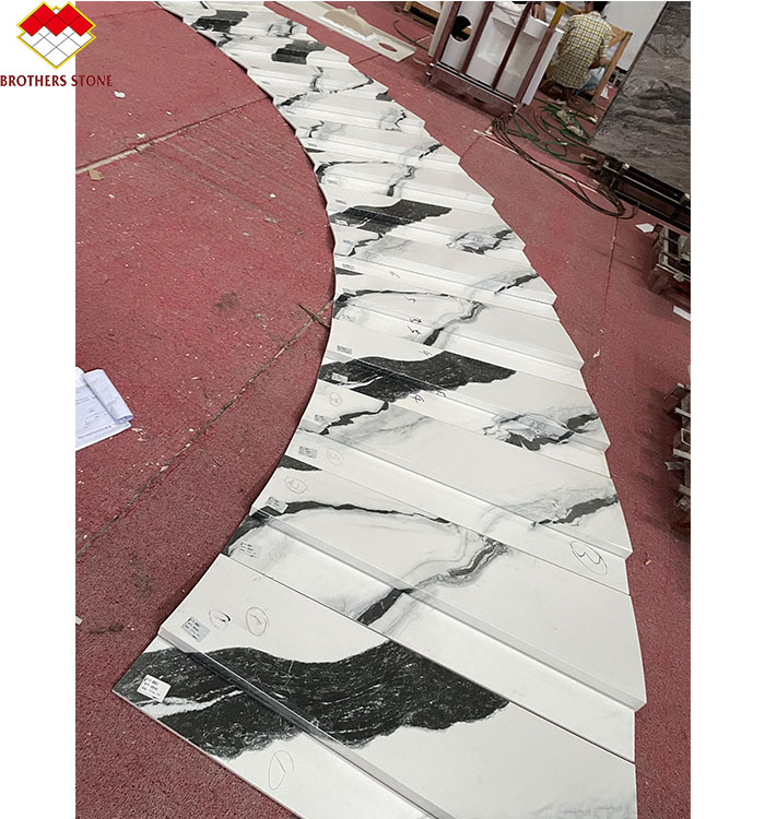 Indoor Honed Finish Natural Stone Spiral Staircase with LED Light and Anti-Slip Design