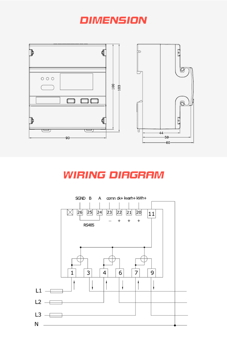 CE Certified 65A Direct Metering Internal Switch Power Electric Meter Counter 90*104.5*60