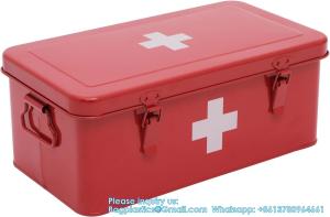 Quality First Aid Medicine Box, First Aid Kit Supplies Bin, Metal Medicine Storage Tin, First Aid Empty Box With Safety Lock wholesale