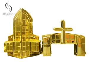 Quality Gold PP Recycled Material Cross-Shaped Coffin Corners, Coffin Accessories 15#G wholesale