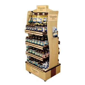 Quality Custom Vitamin Products Display Stand Floorstanding Wooden Display Shelf for Drug Store wholesale