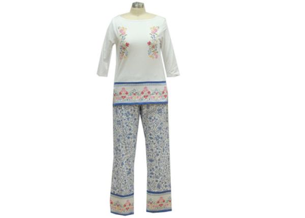 Round Neck Adult / Ladies Pajama Sets Sleeping Clothes With Long Bottoms OEM