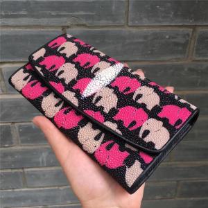 Quality Authentic Stingray Skin Lady Long Trifold Wallet Genuine Leather Women Elephant Clutch Purse Female Large Card Holders wholesale