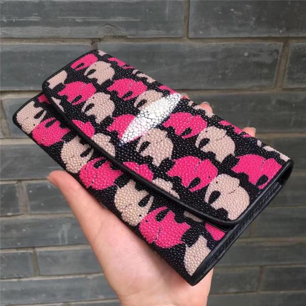Authentic Stingray Skin Lady Long Trifold Wallet Genuine Leather Women Elephant