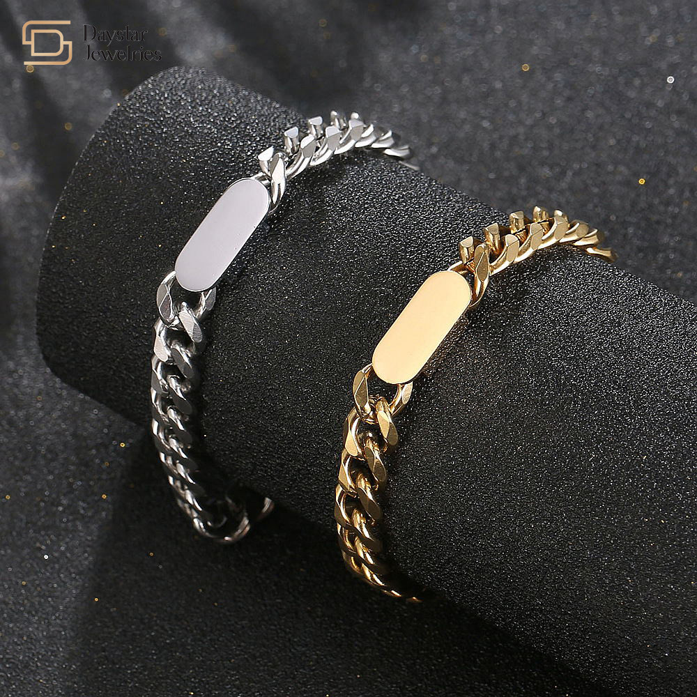 Stainless Bracelet Hip Hop Titanium Steel Jewelry Cuban Chain Custom Engraved