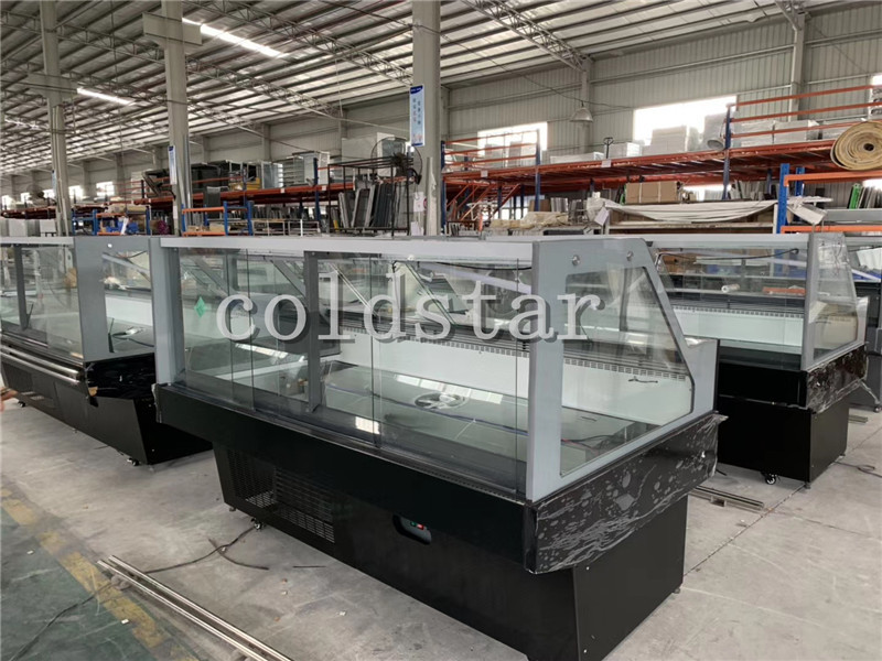 Supermarket deli refrigerator fresh meat display counter curved glass deli dispaly case