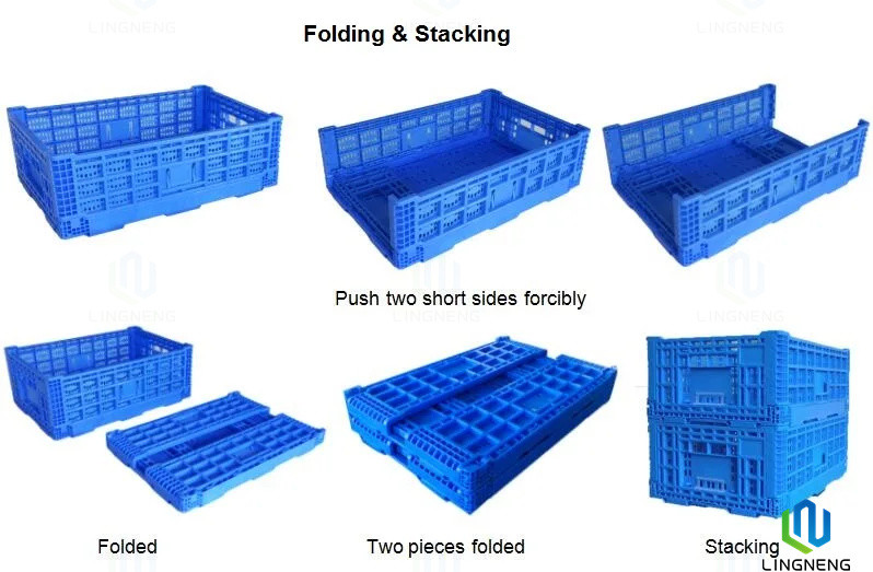 38L Food Grade Plastic Vegetable Stackable Collapsible Crates Customized