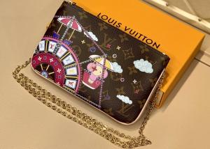 Quality M63905 Silk-Screen Pochette Double Zip Luxury Chain Bag Genunie Leather And Carvas Luxury Chain Bag Small Cross-Body Bag wholesale
