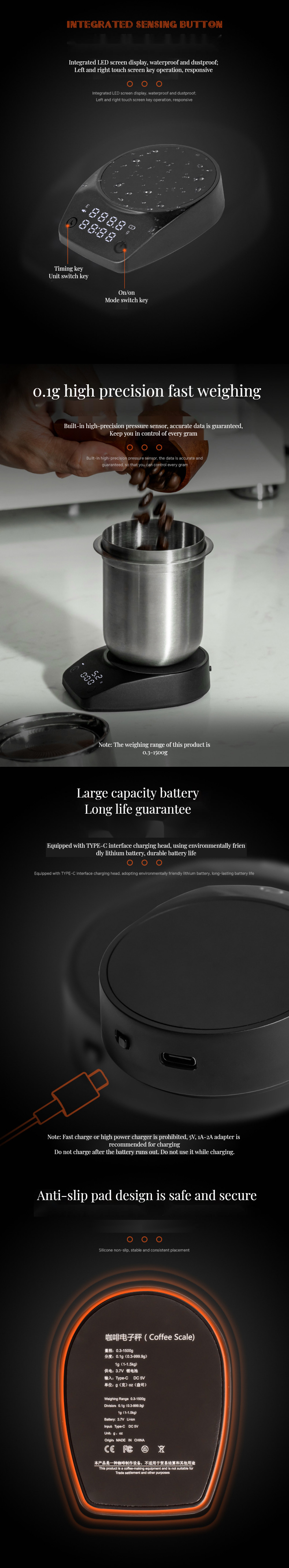 Accurate Measurements Kitchen Coffee Scale with Timer Type-C Charging Stocked Feature