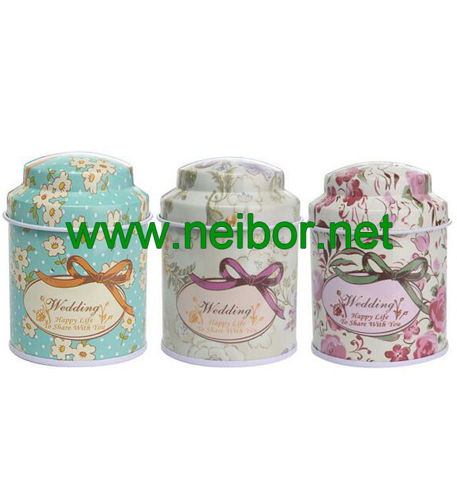 custom printing small round metal tin tea box storage can with dome lid