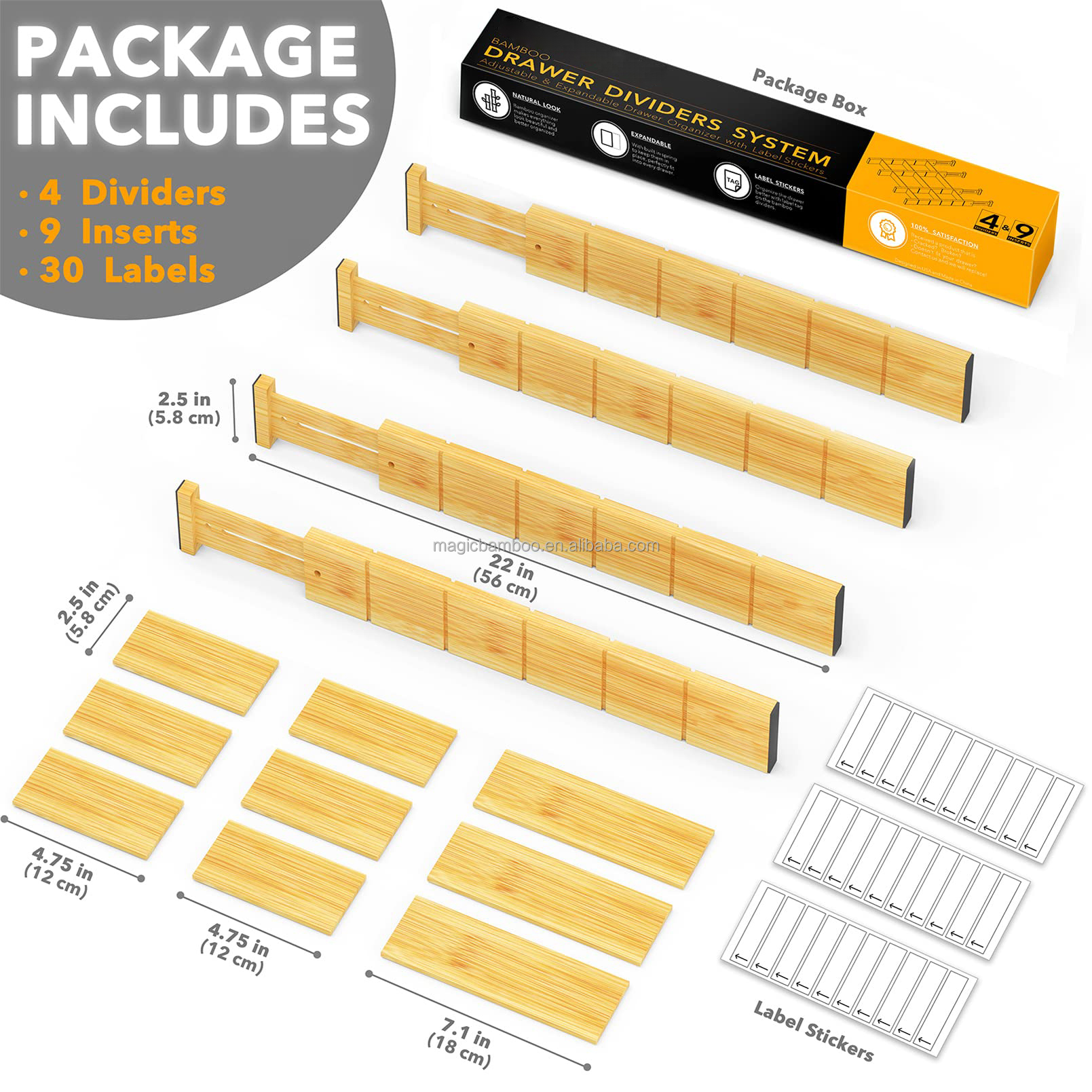 OEM ODM Acceptable Bamboo Adjustable Drawer Dividers With Inserts And Labels