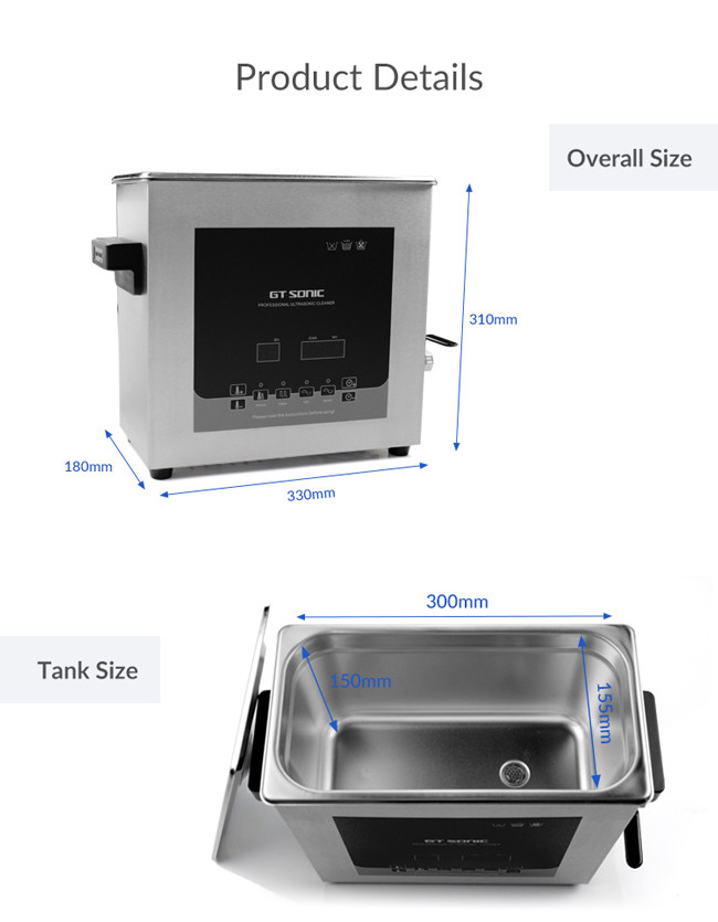 Dual Power Ultrasonic Dental Cleaner 1 - 99 Minutes Time Setting 300W