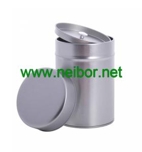 Quality silver plain round tea tin can with airtight double lids wholesale