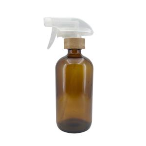Quality Amber Boston Glass Sprayer Bottle With Bamboo Cap 500Ml Fine Mist Sprayer Bottle wholesale