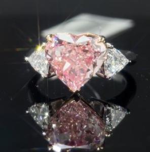Quality Custom-Made Heart Cut Lab Created Diamond Ring Pink Jewelry 4.03ct Three Stone Style wholesale