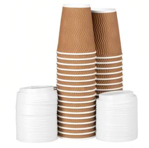 Quality Biodegradable Kraft Paper Baking Cups 250ml PE Coated Ripple Paper Cup Kraft wholesale