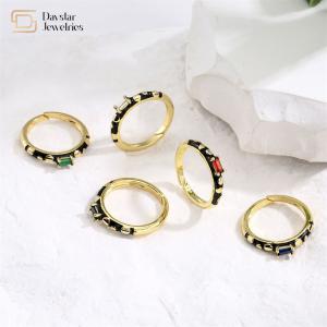 Quality Adjustable Open Black Enamel Rings , Gold Plated Baguette Diamond Rings wholesale
