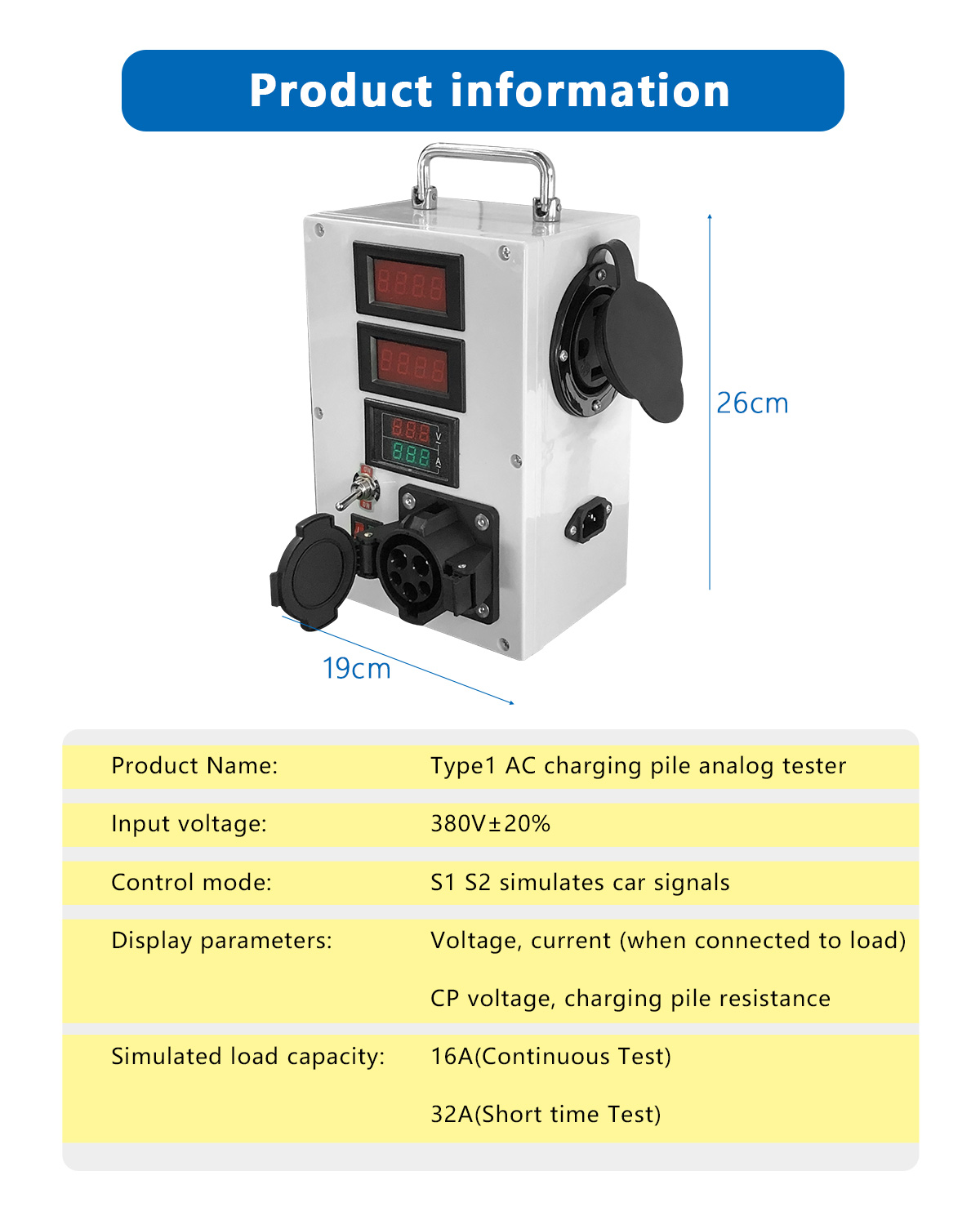 Type1/J1772 Tester 48A Max Power Charger For Energy Cars Includes Charging Gun Test