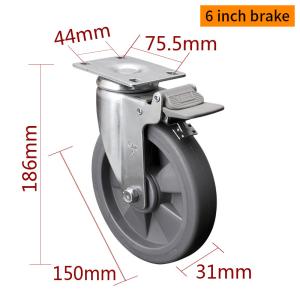 Quality EDL Medium Duty Zinc Coating 6inch 110kg Plate TPE Caster by Rigid, Swivel and Brake type 5716P-57 wholesale