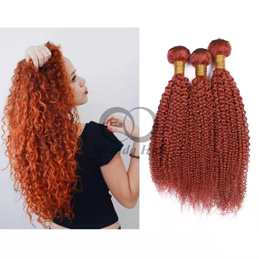 Red Kinky Curly Remy Human Hair Bundles Sew In Weave Bundles Brazilian Bundle Deals