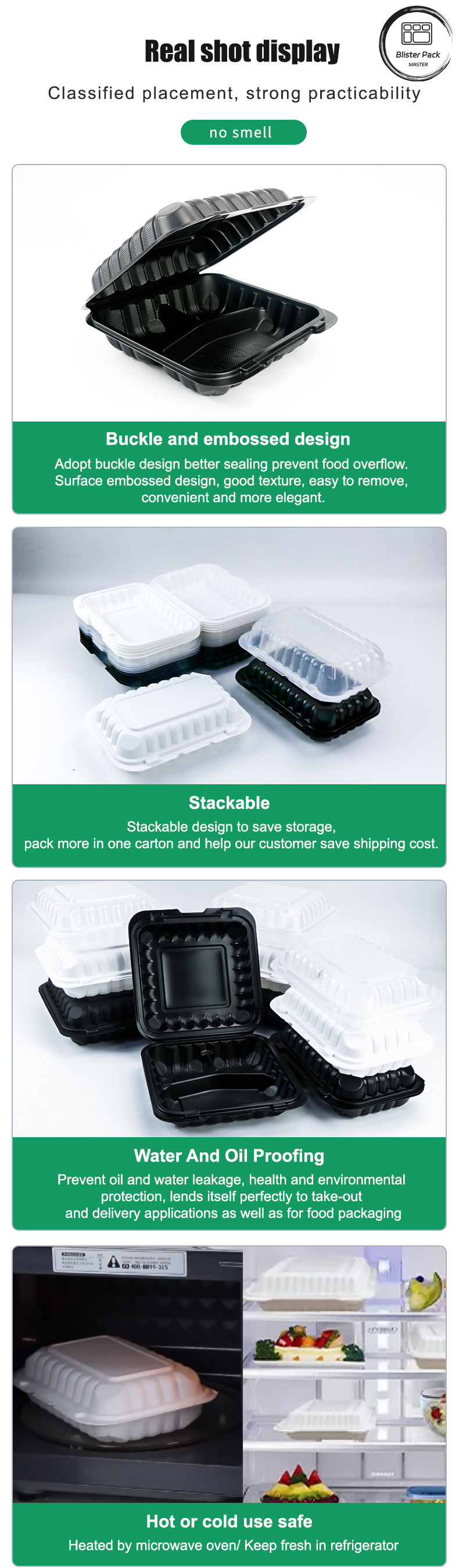 1000ml Microwavable 2 Compartment Disposable Bento Lunch Box Rectangle Plastic Meal Prep Container