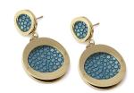Vintage Stainless Steel Gold Earrings 90s Retro Green Purple Round Drop Earrings