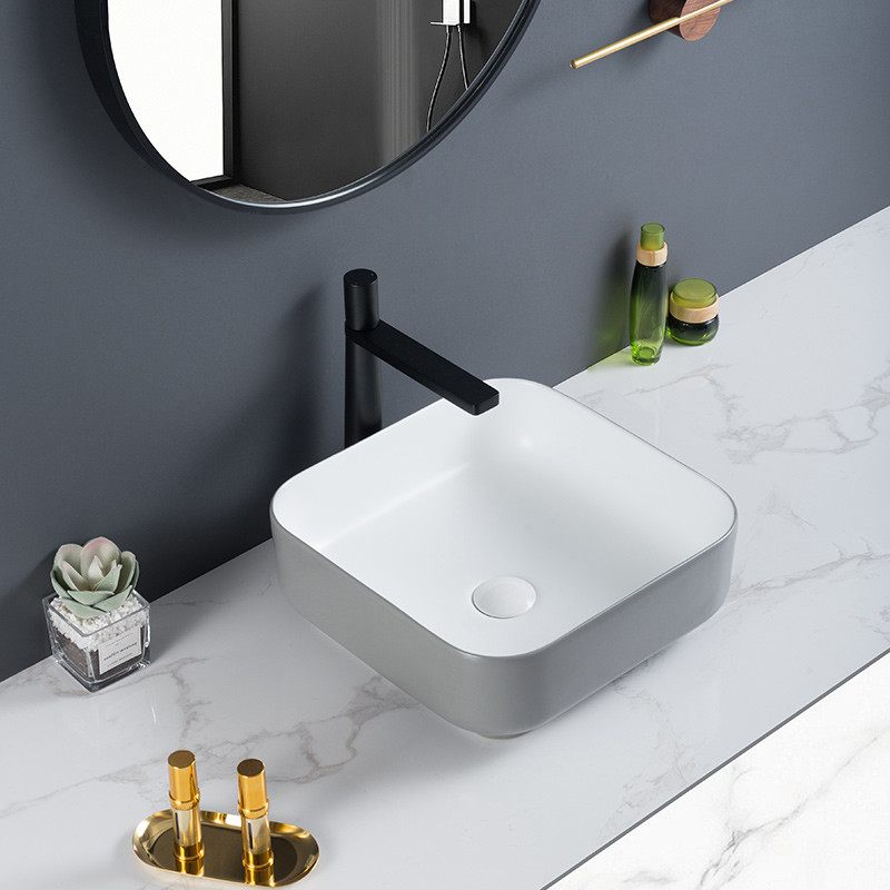 Non-Leakage Square Ceramic Bathroom Sink No Seams Retro Grey Wash Basin