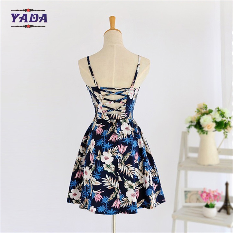 Summer new lady backless beach patterns casual loose t-shirt prom dress ladies fashion clothing for sale