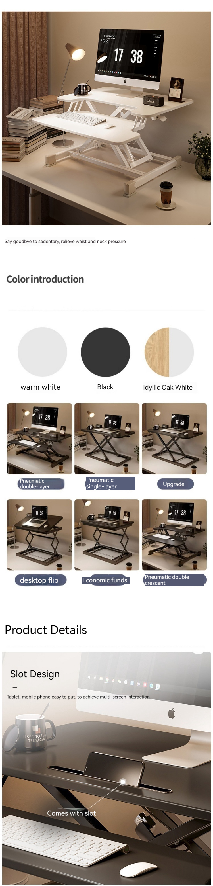 Adjustable Desk Workstation for Home Office and Gaming Size/ Dimension 73*47*40 cm