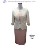 Grey-blue/pink collarless blended woven ladies dress suit