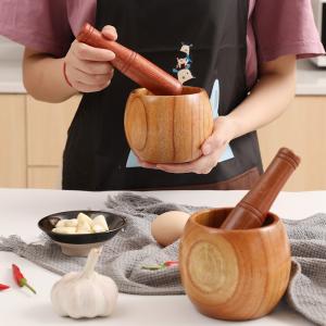 Quality Handmade Bamboo Mortar and Pestle for Grinding Herbs Garlic Walnut Spices Kitchen Essentials wholesale