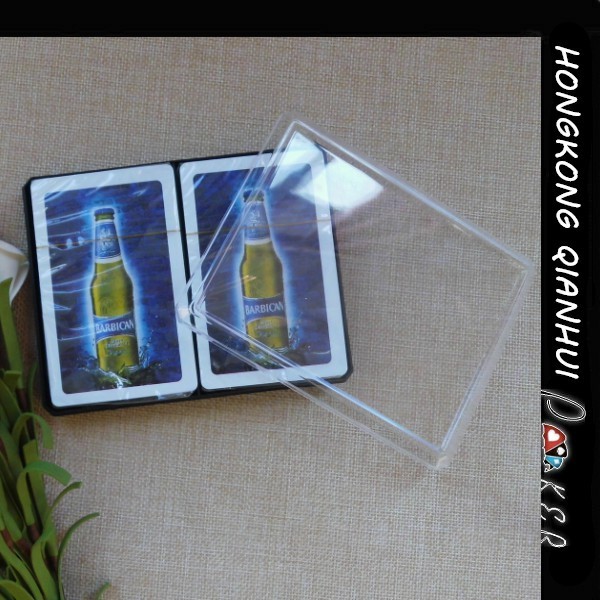 CUSTOM PLASTIC PLAYING CARDS IN PLASTIC BOX FOR BEER ADVERTISING PURPOSE