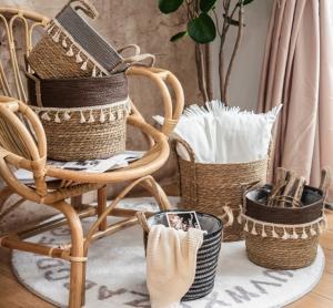 Quality Handicraft Natural Seagrass Storage Basket With Handle ECO Friendly Kids Toy Clothes Baskets Storage Home Decoractions wholesale