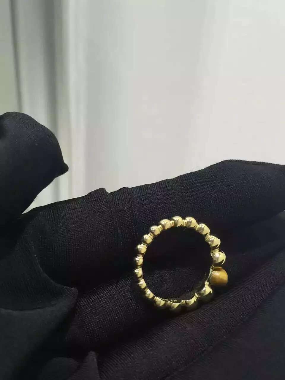 Real Gold Ring Van Cleef & Arpels Perlée Variation Ring with Tiger's Eye Stone