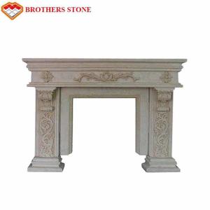 Quality Beige Color Natural Stone Fireplaces , Marble Tile Fireplace Hearth wholesale