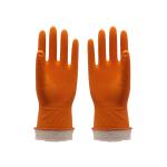 orange Tear Resistant flocklined Rubber Gloves , rubber Dishwashing Gloves