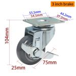 80kg load Light Duty Casters Zinc Coating 3 Inch Swivel Casters 363P-76