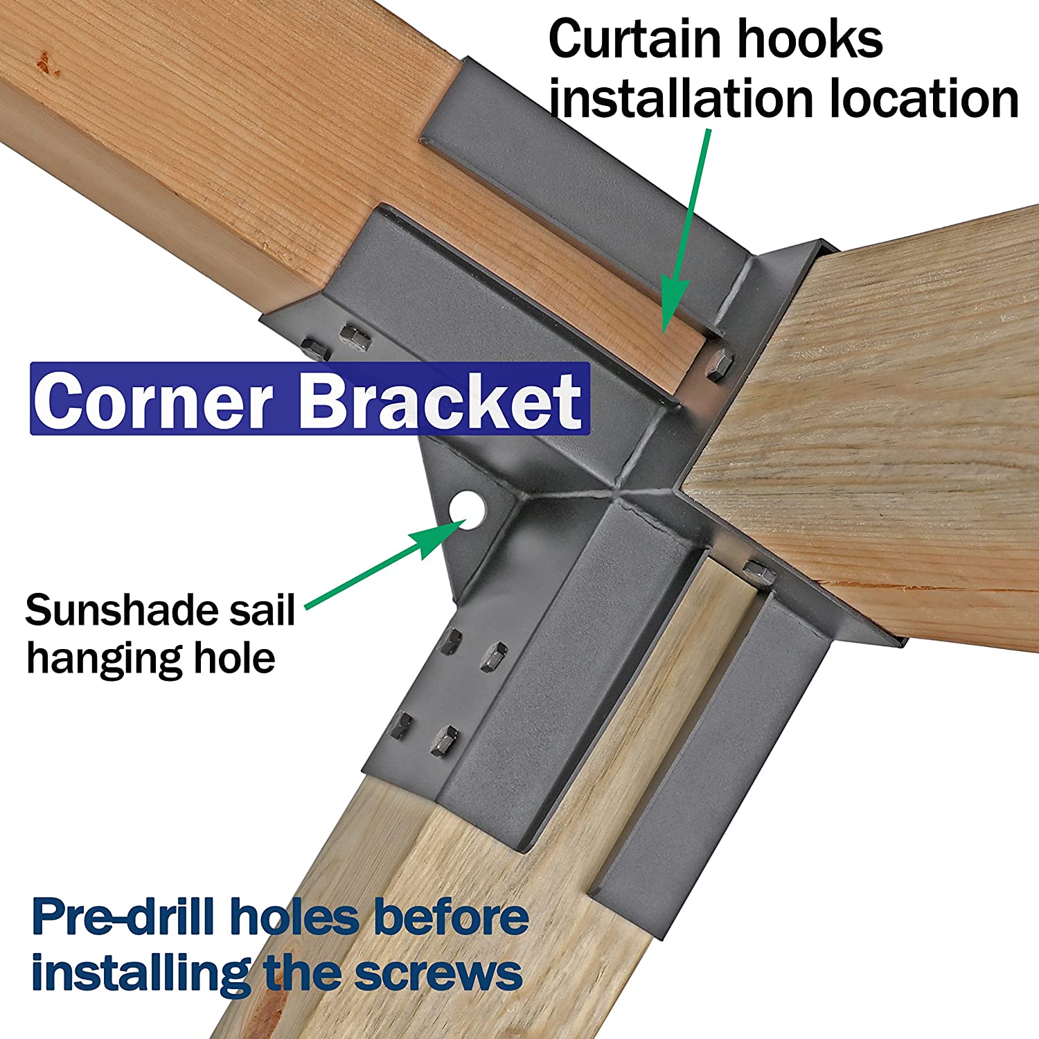 2.2kg Black Steel 3-Way Right Angle Bracket for Gazebo Tree House Log House Building