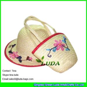 Quality LUDA fashion beach sets natural embroidery wheat straw bag and hat wholesale