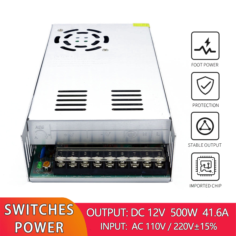12V 500W Switching Power Supply For LED Lights AC 100V 240V To DC 12V