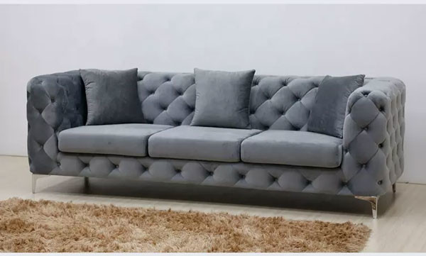 Navy Color Velvet Night Club Lounge Three Seat Modern Design